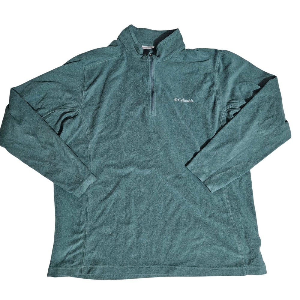 Columbia Mens Large Teal Blue Green Quarter Zip Microfleece Pullover Jacket